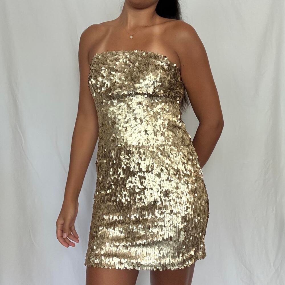 Gold Sequin Mini Dress Sparkle & Fade Club Cocktail Size 4